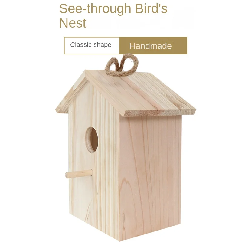 

Wooden Outdoor See -Through Birds Nest Feeder Villa Garden Window Decoration Suction Cup Pet Cage House Featuring