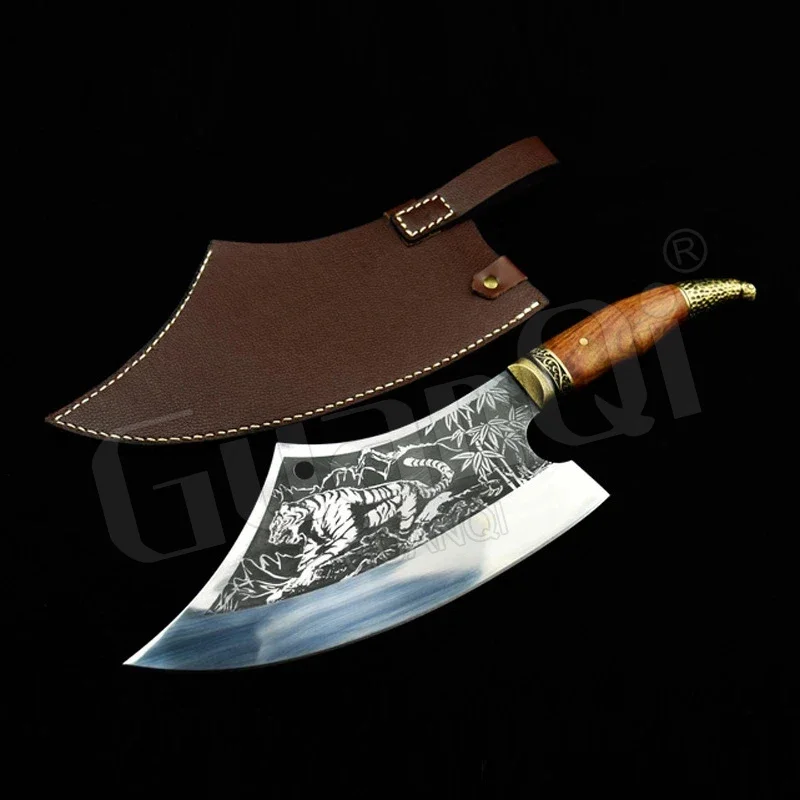 Forged Butcher Knife Razor Sharp Cleaver Knife Vegetables Meat Bone Chopping Cleaver High Hardness Chef Knife Wood Handle