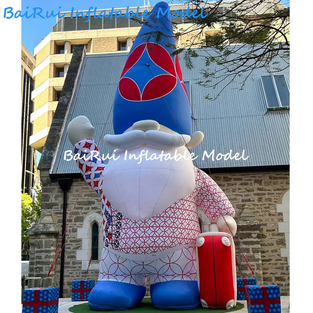 Giant Inflatable Santa Gnome With White LED Lights Carnival Parade Walking Performance Prop Whimsical Garden Character Mascot