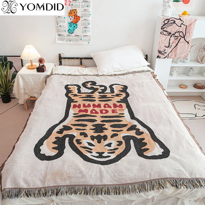 

YOMDID Textile City Ins Human Made Sofa Blanket Thick Outdoor Camping Mat Tiger Pattern Home Decorate Tapestry Nap Rest Blanket