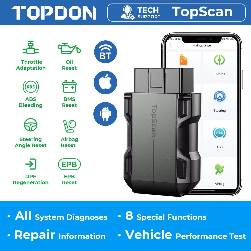 TOPDON TopScan Lite Scanner Smart Diagnostic Tool DTC Repair Guide Bluetooth OBD2 code reader Full System Active Test