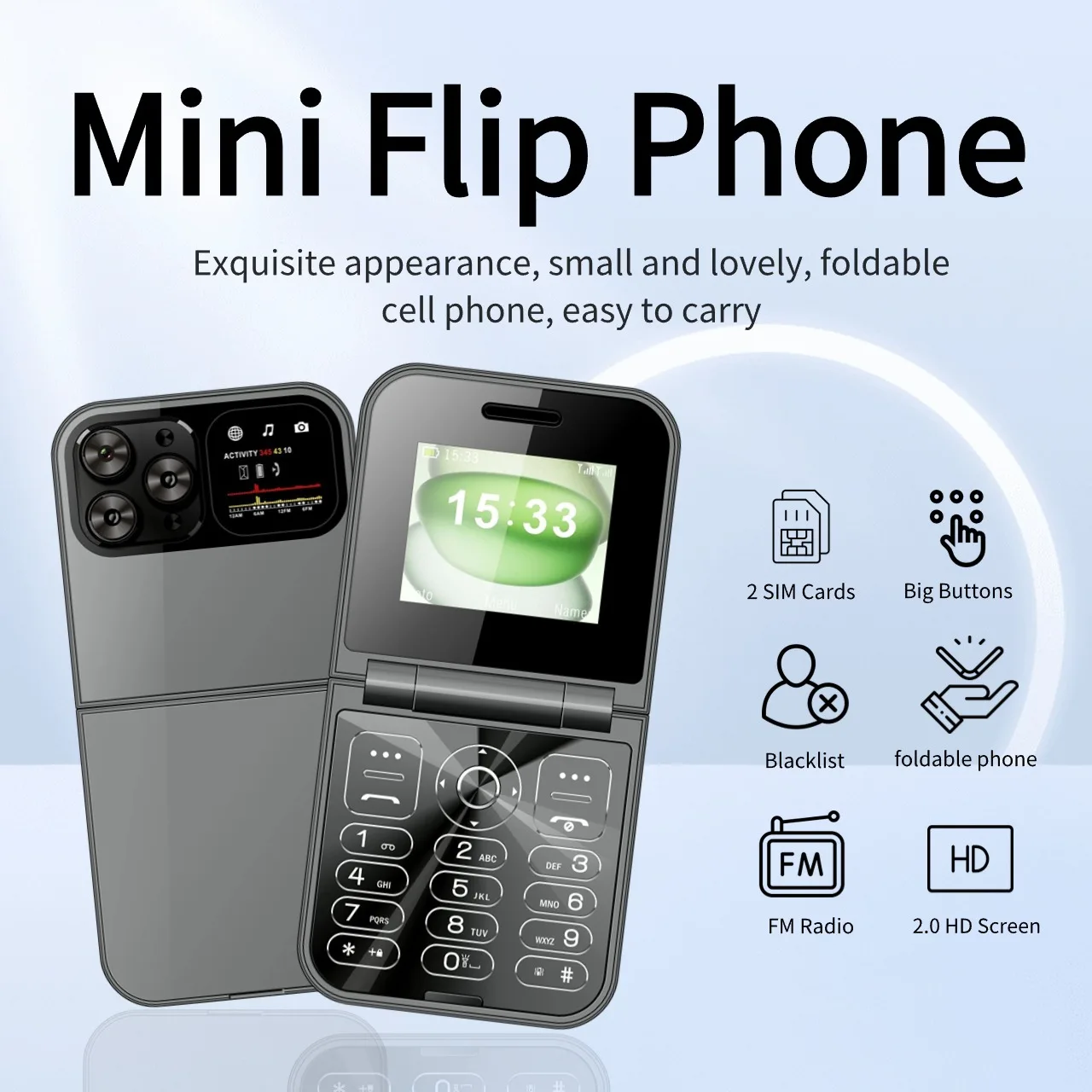 Cute Mini Flip Clamshell Phone Thin Quick Call Blacklist Two Sim Torch Compact Portable Foldable Elderly Palm Phone Low Price