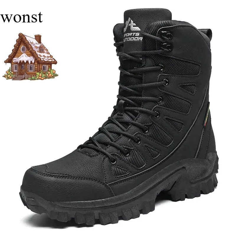 

High-Top Leather Men's Boots Breathable Desert Combat Boots Outdoor Non-slip Hiking Boots Men Motorcycle Boots Work Ankle Boots