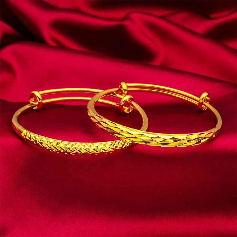 

24K Gold AU999 Women's Double-Pu Diamond Pineapple Push-Pull Bracelet - 3D Diamond Pineapple Weave Engraved Matte Petals