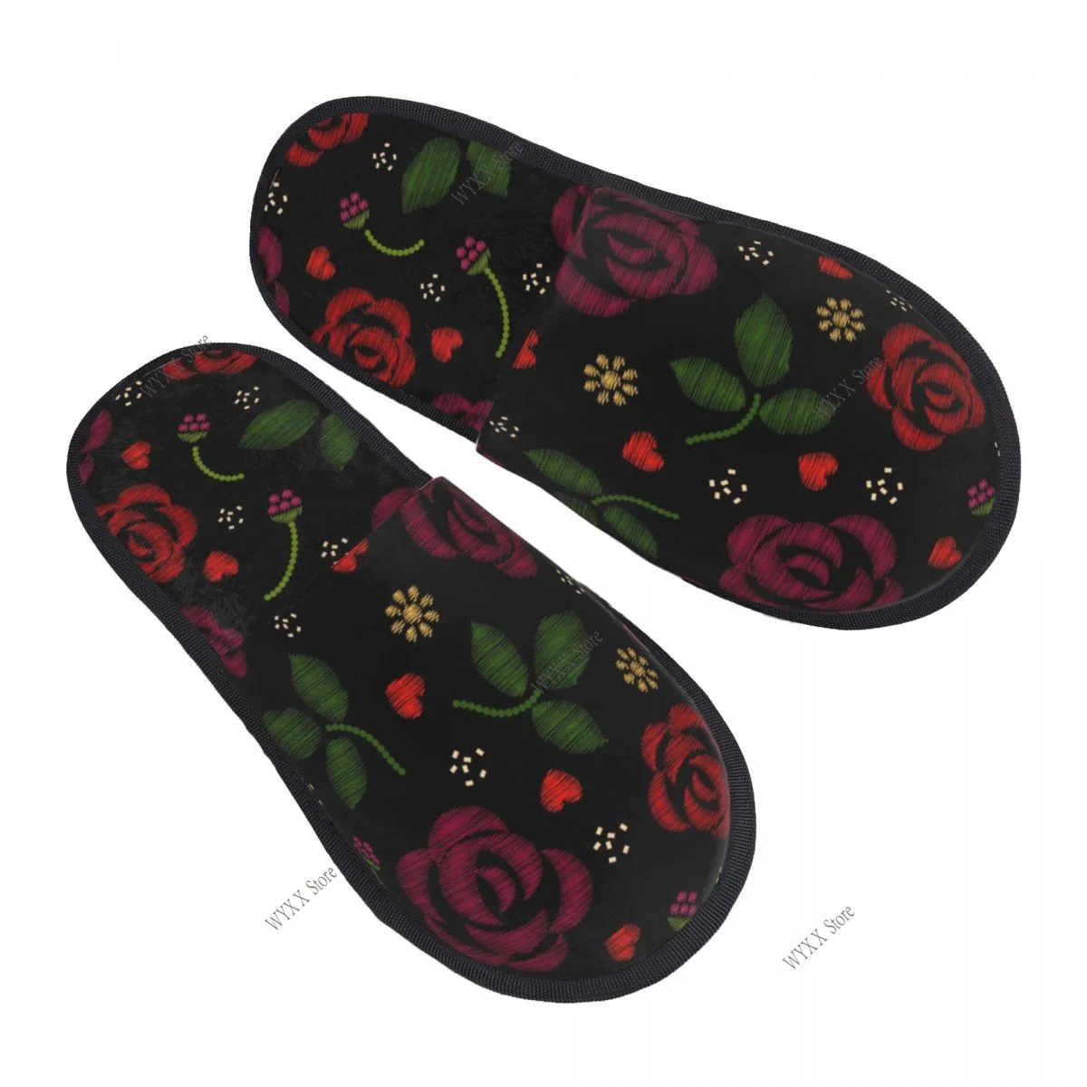 Indoor Roses Flowers Home Slippers Winter Warm Plush Slippers Fashion Home Soft Fluffy Slippers