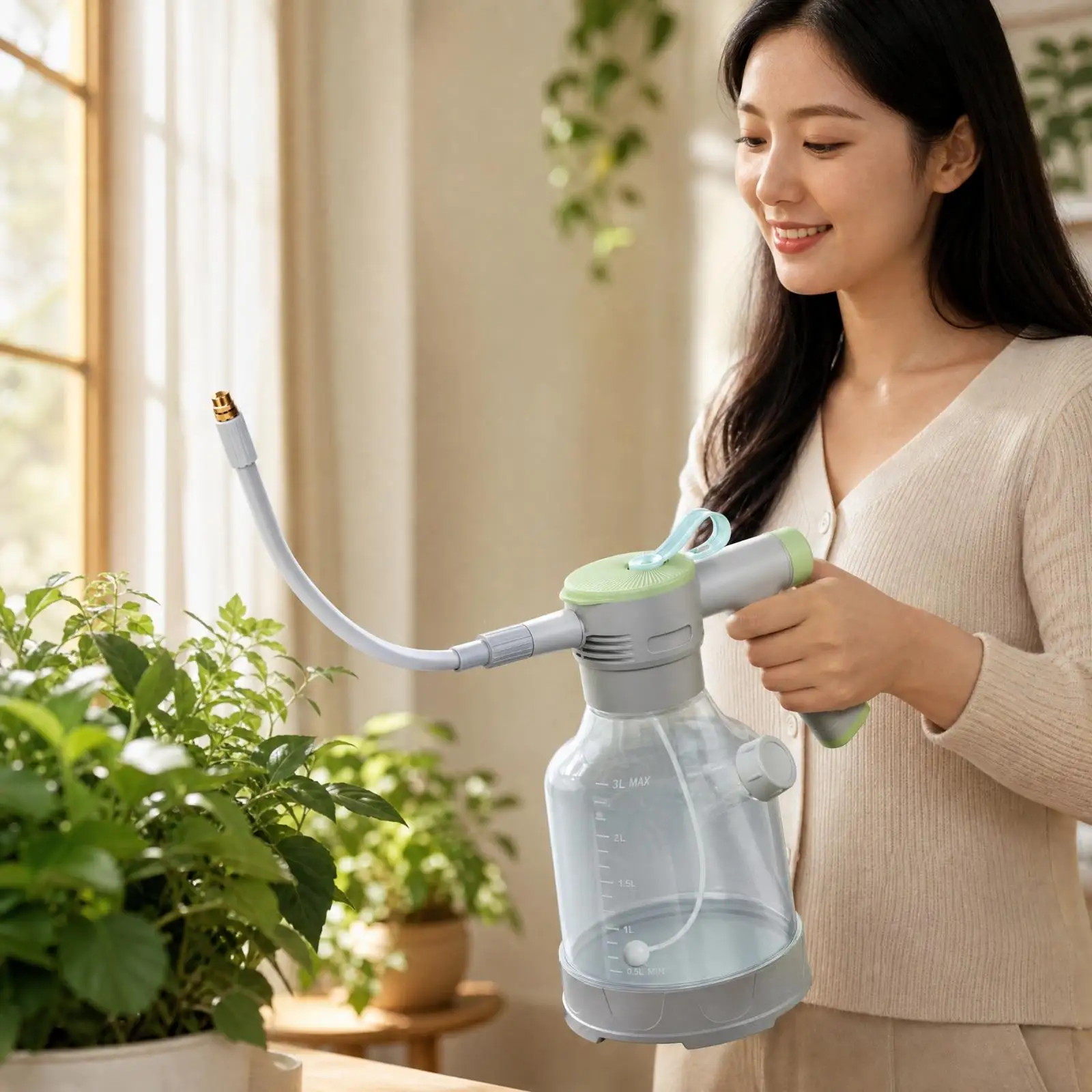 Electric Transparent Watering Can Portable Cordless Watering Can with USB Charging Electric Sprayer with Directional Wand