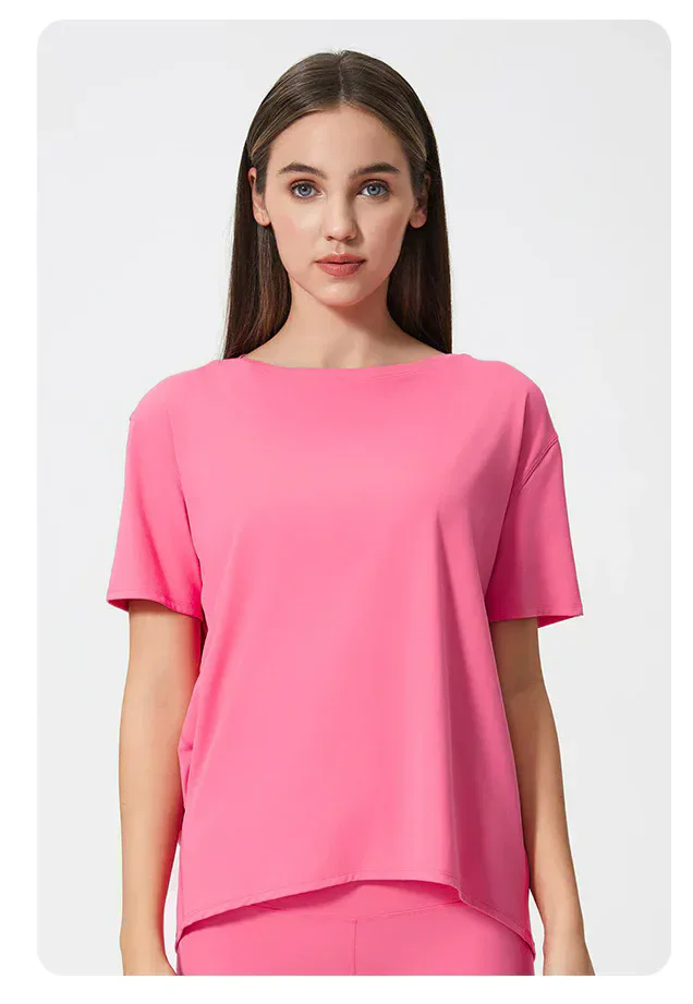 

Short Sleeve Sport Vest Women Loose Plain Breathable O-neck Tank