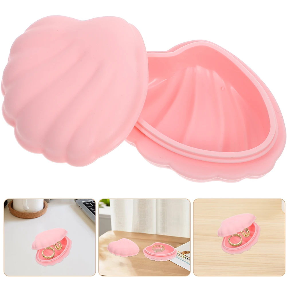 2pcs Shell Shape Jewelry Box Silicone Trinket Tray Lightweight Portable Storage Organizer For Ring Earring Key Vanity Decorative