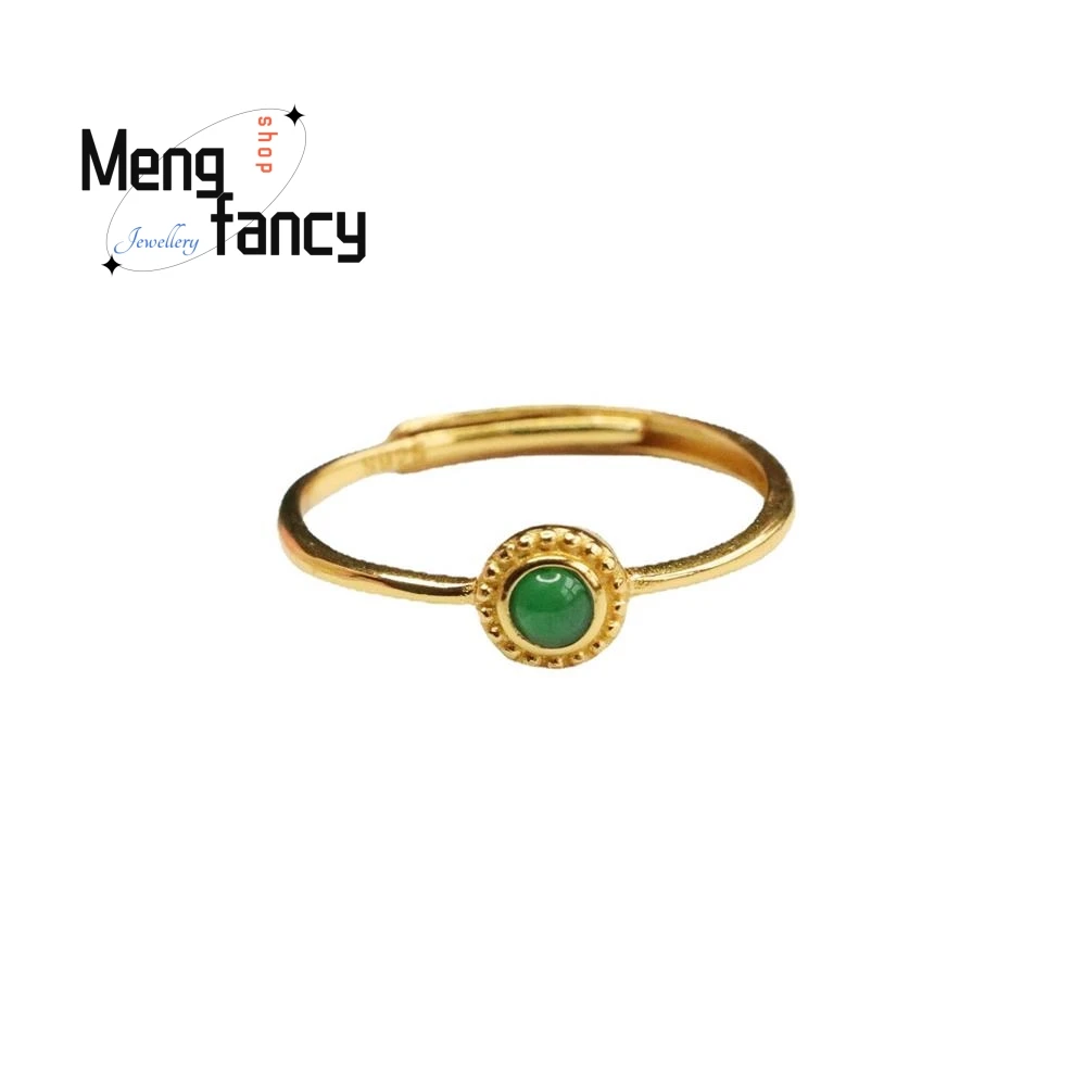 S925 Silver Inlaid Natural Jadeite Ice Type Imperial Green Jade Ring Exquisite Elegant Simple High-grade Luxury Fashion Jewelry