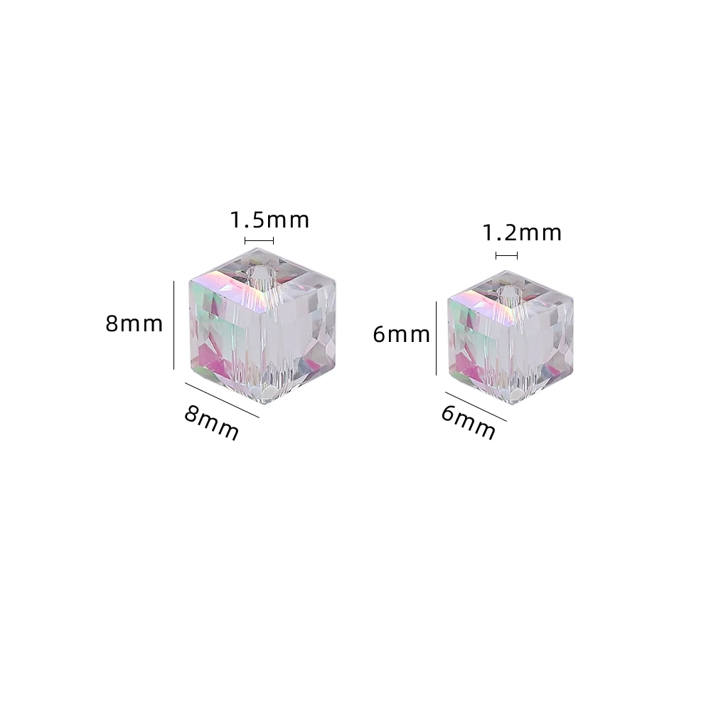 6mm 8mm Crystal Square Beads Shiny AB Colorful Cube Austria Beads for Jewelry Making Glass Beads DIY Bracelet Earrings Necklace