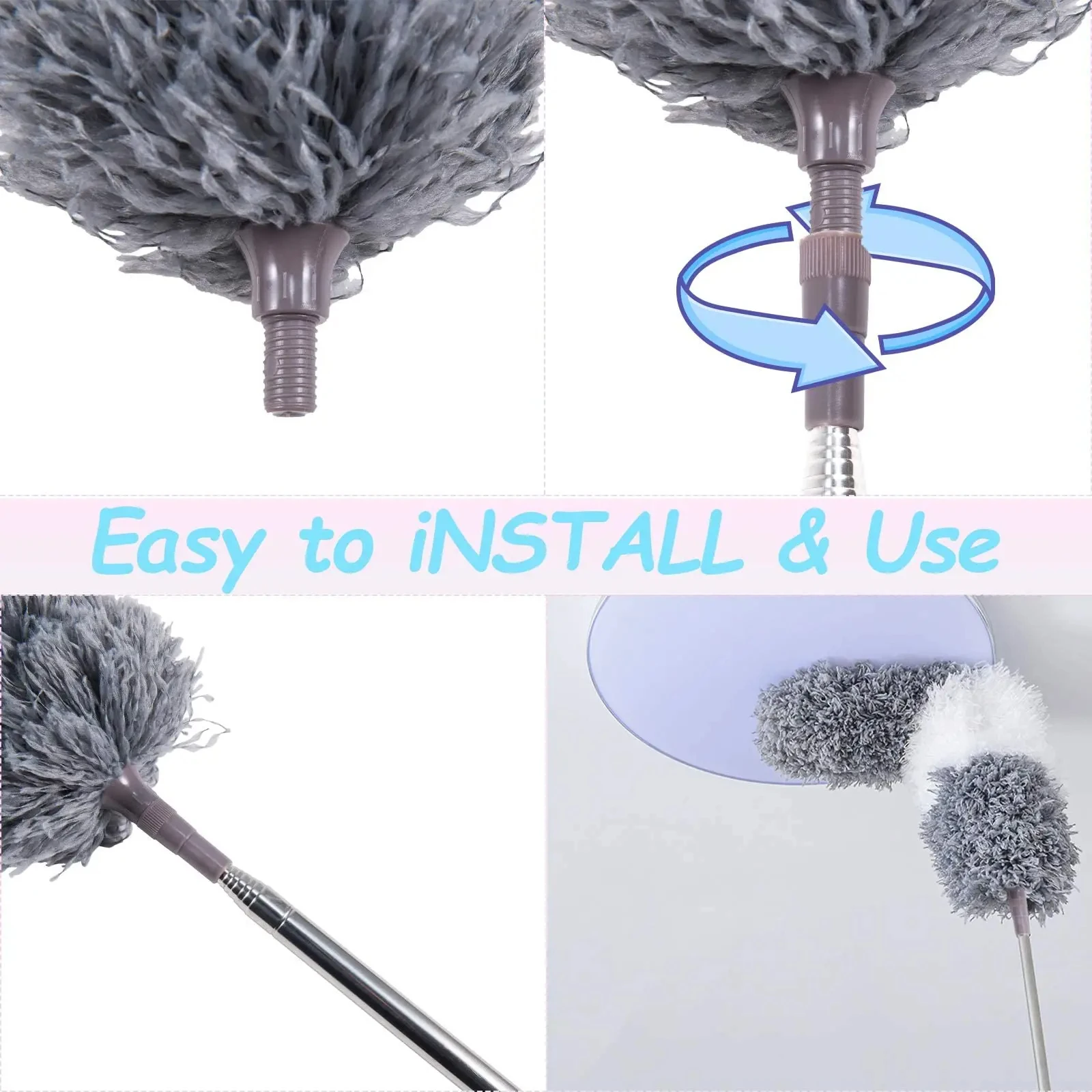 Telescopic Washable Duster Long Extendable 250 cm Multifunctional Microfibre Brush Gap Mop for Spider Web Remover Dust Home Tool