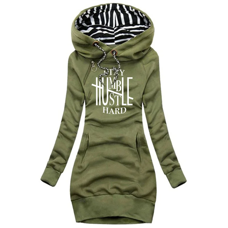 Fique umble e hustle duro vestido feminino casual diário outono e inverno simples e confortável design de moda vestido de alta qualidade