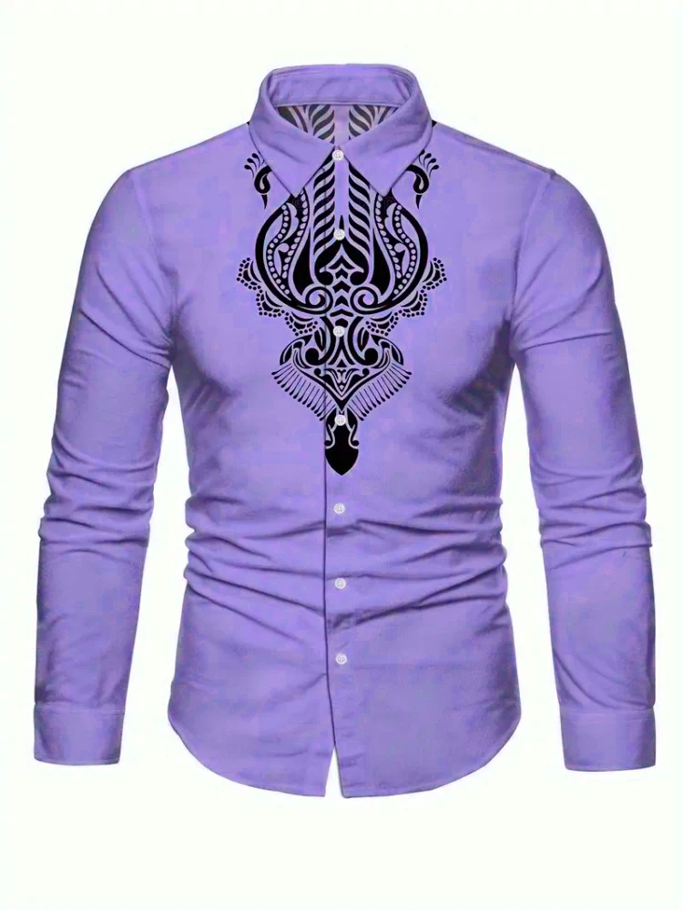2025 Men's top Men's tribal totem long sleeve sleeve shirt button new shirt casual ethnic wind series men's top