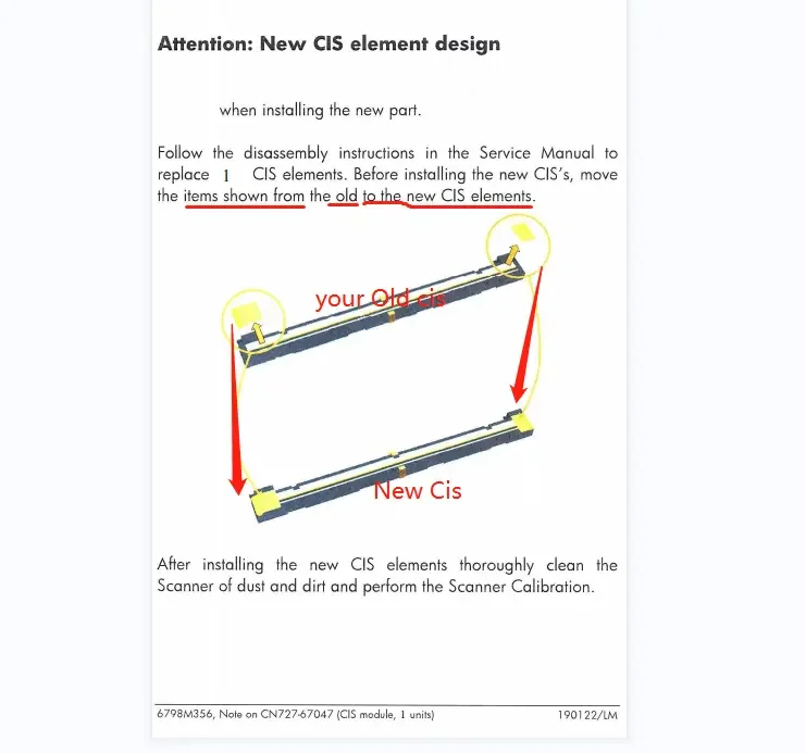 1set 5pcs X CN727-67047 Fit for Designjet T2300 PS Scanner CIS Module 09.02:10 (09.03 04 05 06)Printer Plotter Parts POJAN