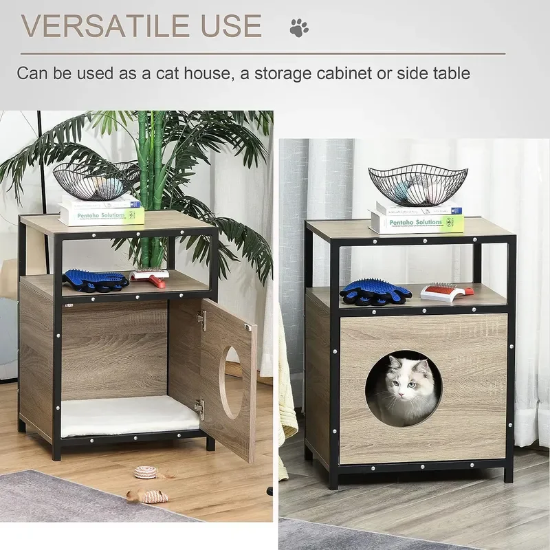 Wooden Cat Litter Box Furniture Bedside Table Cat House Nest Multi Functional Small Pet Cabinet Indoor Enclosed Litter Box