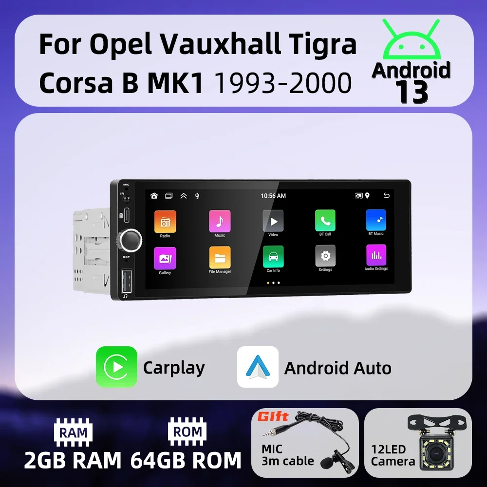 

1 Din Carplay Радио Android Автомобильный Мультимедиа для Opel Vauxhall Tigra Corsa B MK1 1993-2000 6,86 "Экран Стерео головное устройство GPS WIFI