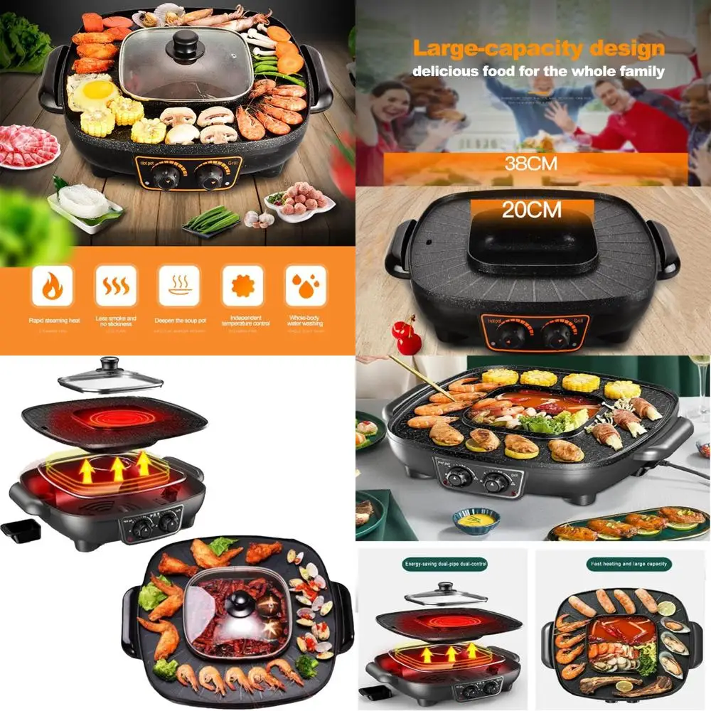 

2-in-1 Indoor Electric Hotpot and BBQ Grill, 2.8L Non-stick, Dual Temp Control for 2-10 People, 110V