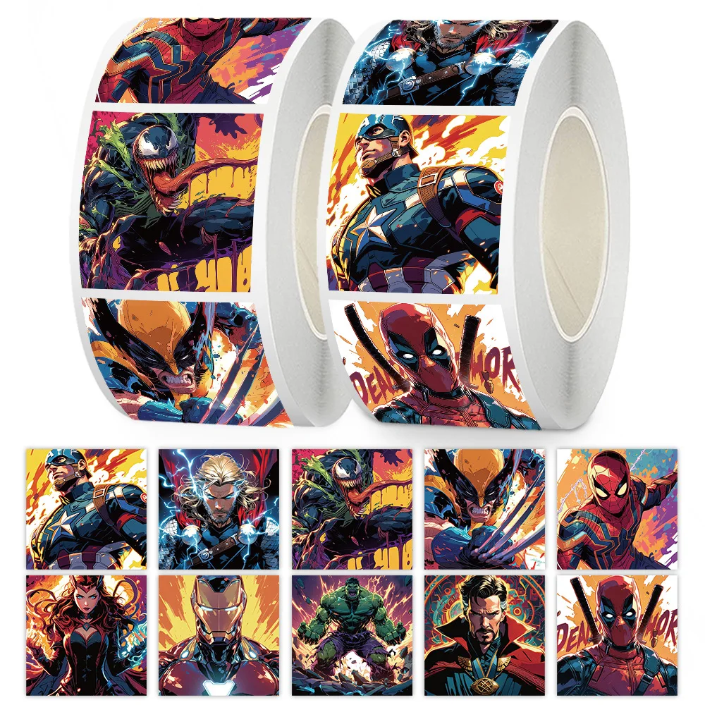 

500pcs/Roll Marvel Superhero Avengers Cartoon Sealing Stickers DIY PVC Laptop Decals Decoration Reward Gift Toy