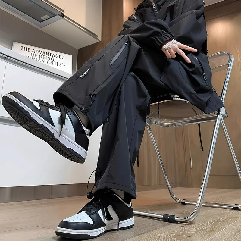 

Men's Fce Lined Straight Leg Spor Workwear Trousers Autumn Winter Windproof Casual Pants Loose Fit Elastic Waist