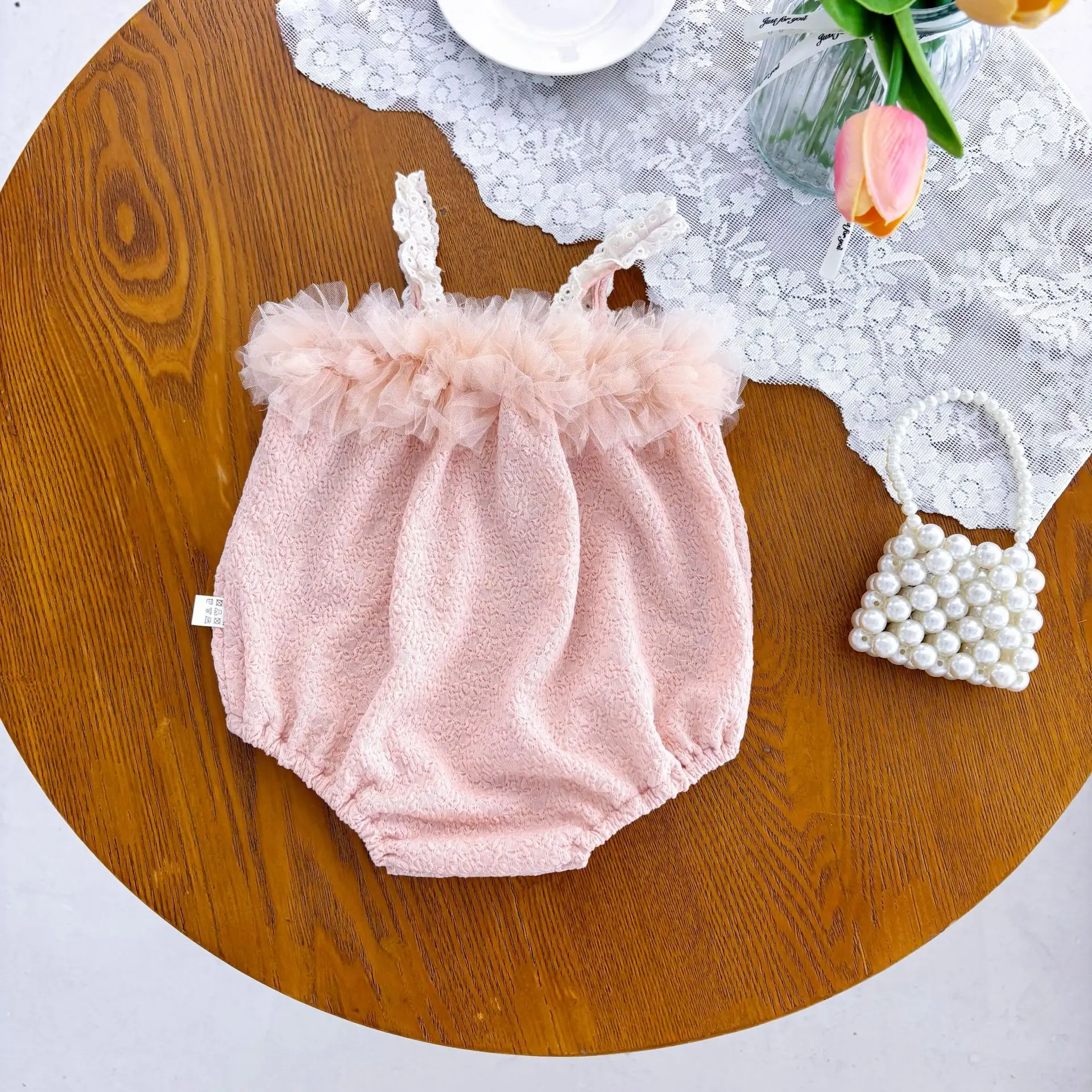 2025 Summer New Baby Lace Strap Rompers Dress Girls Baby Fashion Ruffles Lace Patchwork Sleeveless Rompers