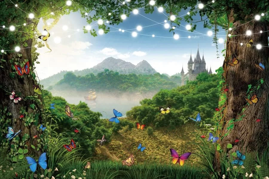 Fairy Tale Enchanted Forest Spring Summer Butterfly castle party photo background photography backdrops banner studio