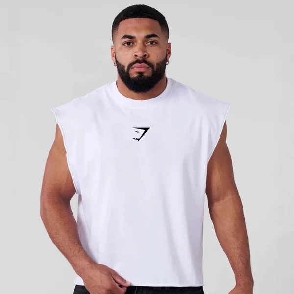 Fashionable Casual Sleeveless Fitness Vest for Men Breathable Sweat Absorbent Cotton Polyester Blend All Season Running Top