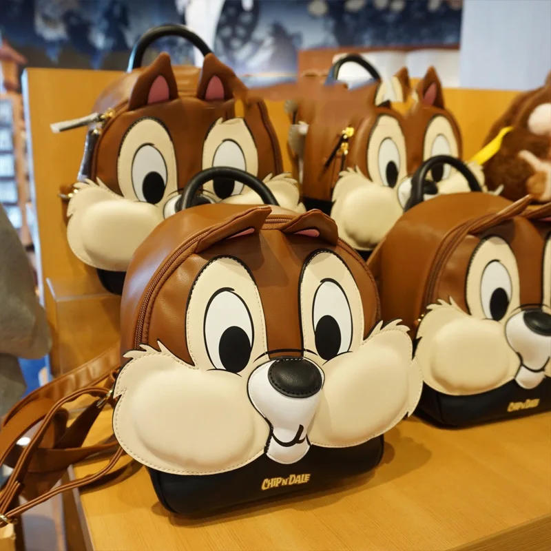 Disney Backpack Shanghai Disneyland Chip Squirrel Brown PU Leather Fashion Casual Adult/Child Backpack Cartoon Girls Schoolbag