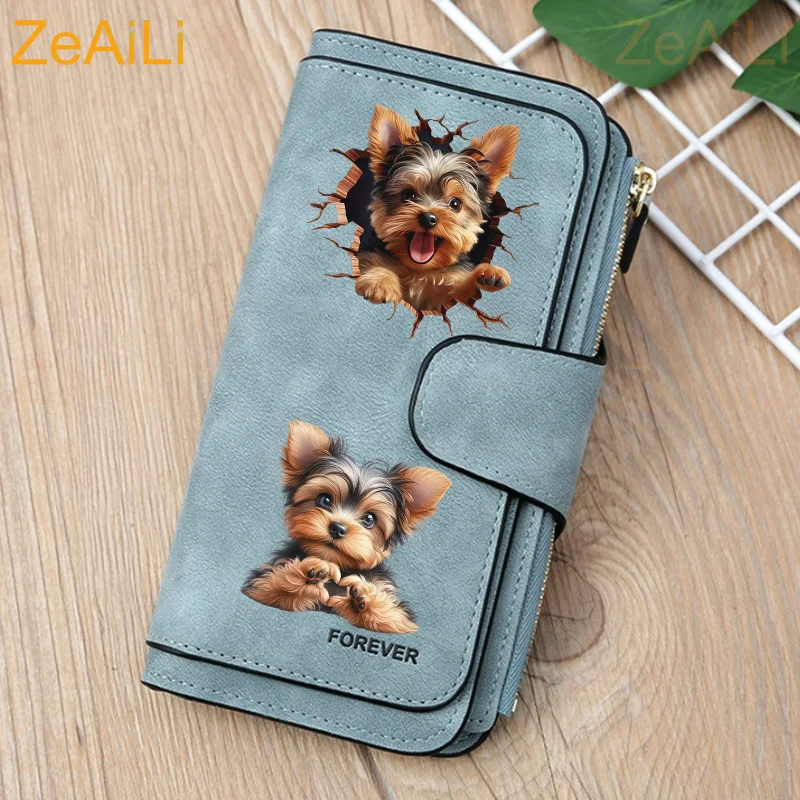 Yorkshire Terrier Hundemotiv Damen Lange Geldbörse mit Schnalle, Handtasche, Weiche PU-Multikartenhalterung, Große Kapazitätstasche – Detail 11