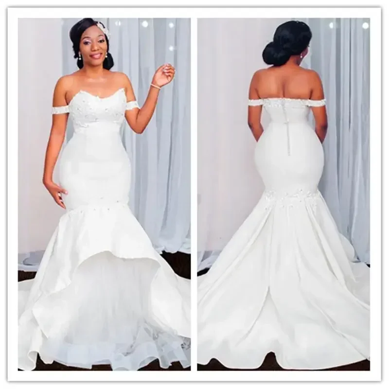 Customize Plus Size Arabic Cheap Sexy Mermaid Wedding Dresses Beaded Lace Bridal Dresses Satin Elegant Wedding Gowns Vestidos De
