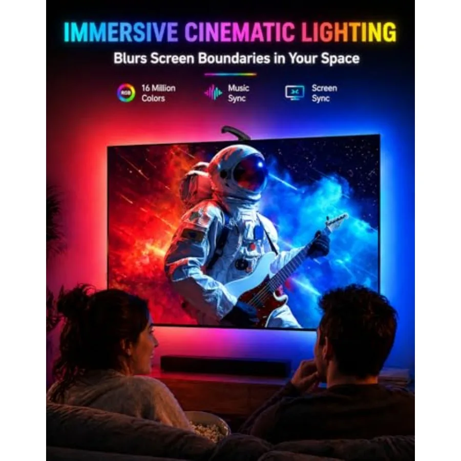 TV LED Backlight with Sensor, LED Sync Lights for TV 55-65 Inch, Smart Camera Sync to Screen, Ambient RGB Strip Lights for Gami