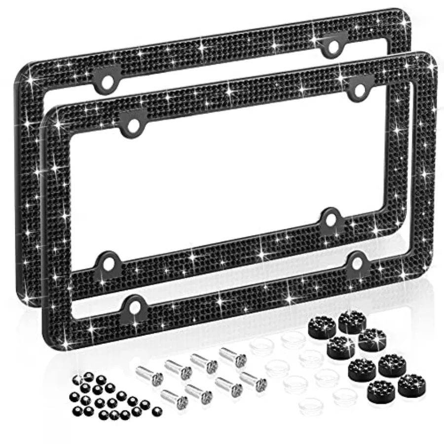 

Bling Rhinestone License Plate Frames for Women, 4 Row Rhinestone Diamond Metal Stainless Stee License Plate Cover Bling Car Ac