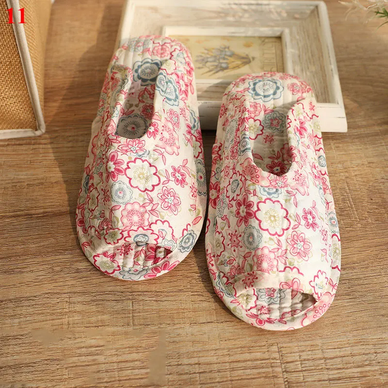 Vintage Floral Home Shoes Slippers Women Cotton Fabric House Slipper Sewing Comfy Flat Shoes Indoor Soft Travel Korean Style