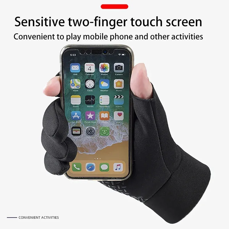 1 زوج الشتاء قفازات الصيد النساء الرجال العالمي الدفء الصيد حماية المضادة للانزلاق قفازات 2 قطع أصابع في الهواء الطلق الصيد #2