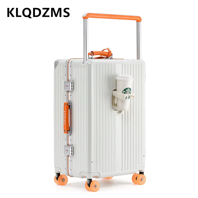 

KLQDZMS Cabin Suitcase 20"24"26"28 Inch PC Large Capacity Trolley Case Men's Aluminum Frame Boarding Box Rolling Luggage