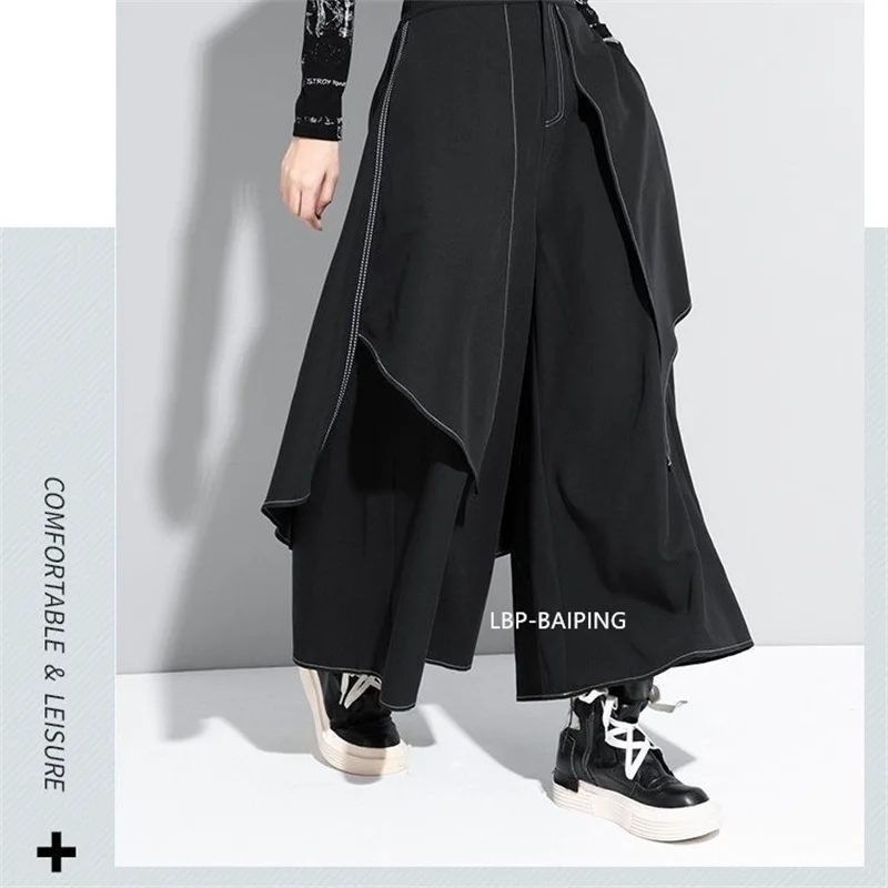 New 2026 Style Extra Layers Design Woman Pants Black Loose All-match Wide Legs Pants Casual Streetwear Hurajuku Trousers Ladies