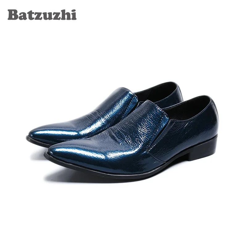 

Batzuzhi Luxury Men Shoes Pointed Toe Blue Genuine Leather Dress Shoes Men Formal Business Leather Shoes Men Party and Wedding