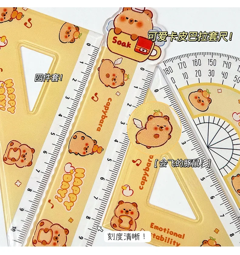 Imagem -05 - Ferramenta de Réguas de Medição Plástica para Aluno Estilo Capivara Triângulo Semicírculo Desenho Escola Papelaria de Escritório 15cm Pcs por Conjunto