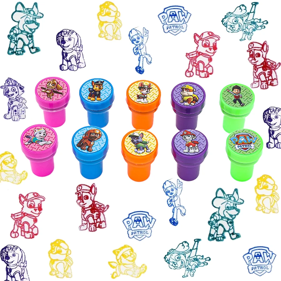 Paw Patrol - Juego de 10 Sellos Surtidos para Manualidades, Sellos de Juguete, Sellos Decorativos, Recuerdos, Manualidades, Álbumes de Fotos, Regalos para Fiestas