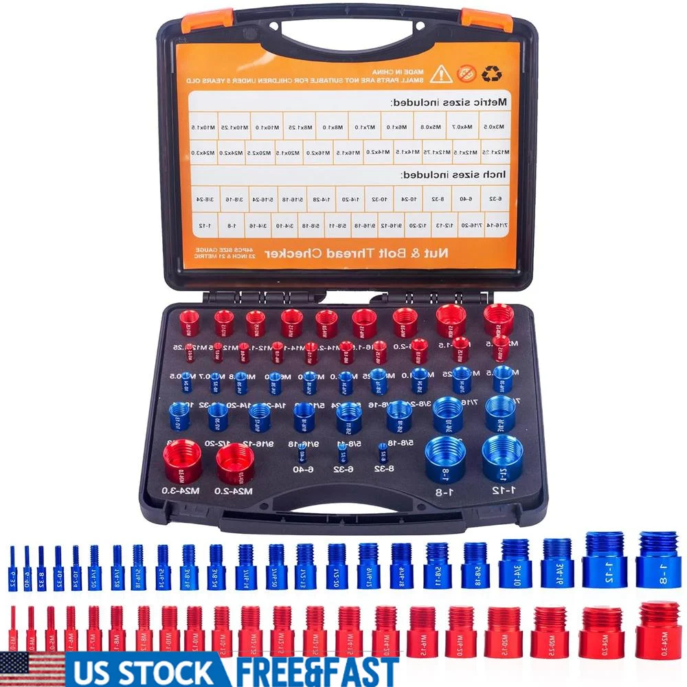 

Nut and Bolt Thread Checker Set 44 Gauges Metric and Standard Measuring Tool Plumbers Mechanics Auto Repair Storage Box