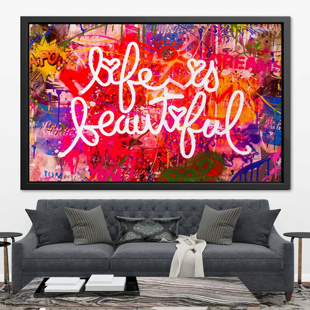 Bansky Wall Art Life Is Beautiful Posters Inspirational Style Canvas Painting Home Decor Banksy Pop Art Abstract Canvas Prints