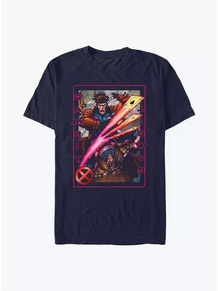 

Marvel 2026 New Vintage X-Men Gambit Card Comic Print Fashion High Quality Unisex Short Sleeve Casual Plus Size T-Shirt