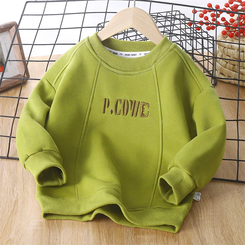 Children\'s Autumn Winter Sweatshirt Boys Padded Casual Letters Hoodies Kids Thickened Clothing Fashion Embroidery Warm Tops