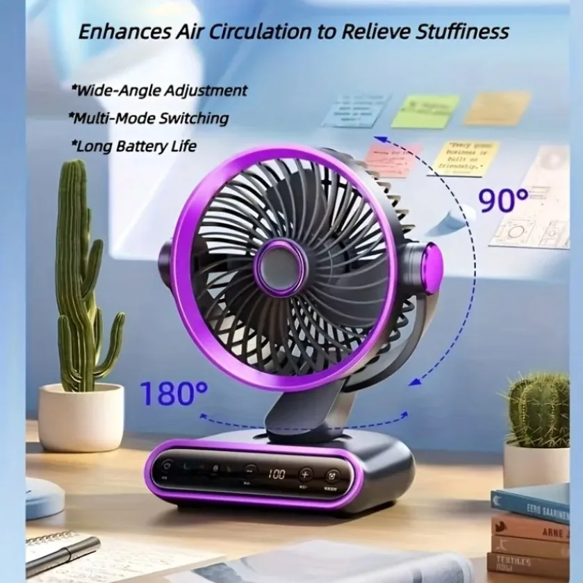 Portable Rechargeable Smart Circulation Fan 8500RPM Turbo Brushless Motor 100 Wind Gears Sleep Low Noise with LED Touch Display
