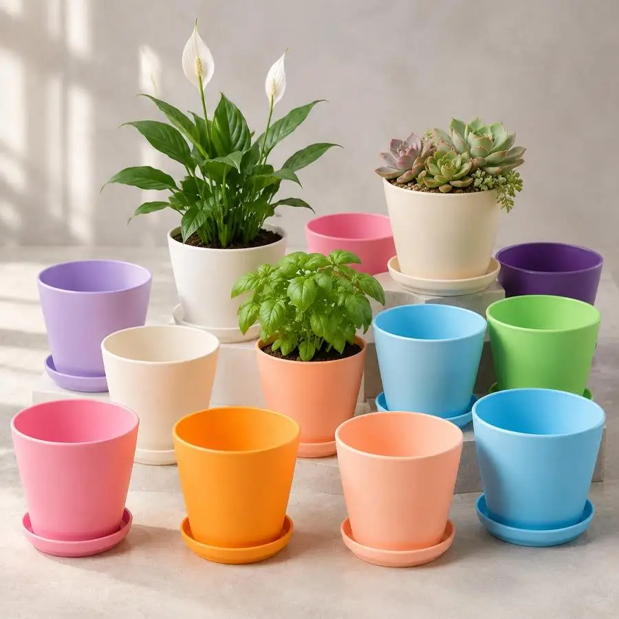 5/10pcs Round Plastic Plant Pots With Tray, Household Gardening Tool for Flower Succulent Cultivation, Desktop Layout, XJM