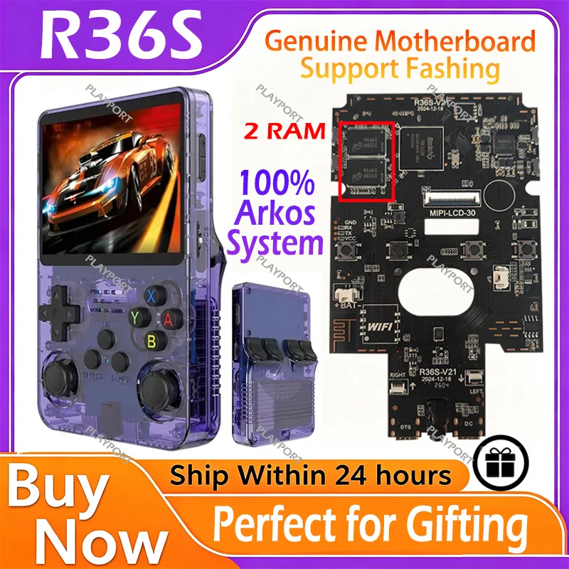 R36S Retro Handheld Game Player Open Source ARKOS System 3.5" Screen Emulator 64G/128G Hall Effect Portable Wireless Gamepad