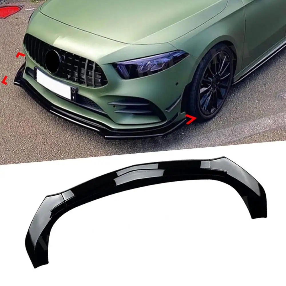 

ABS Gloss Black Front Bumper Lip Spoiler Three-stage for Mercedes Benz A Class W177 A180 A200 A35 AMG 2019-2023 Car Modification