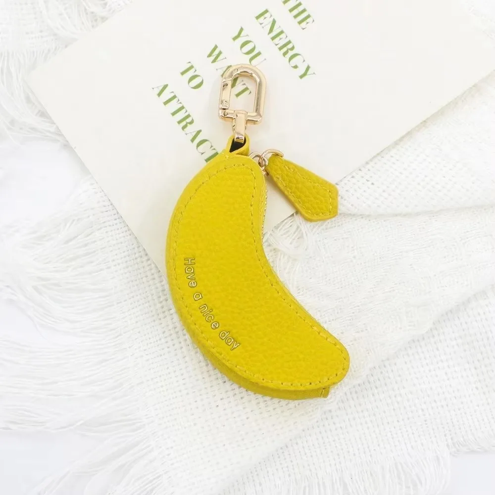 Cute Banana Shaped Mini Coin Purse Keychain PU Leather Zipper Earphone Storage Bag Pendant Charm Wallet Bag Decor Gift
