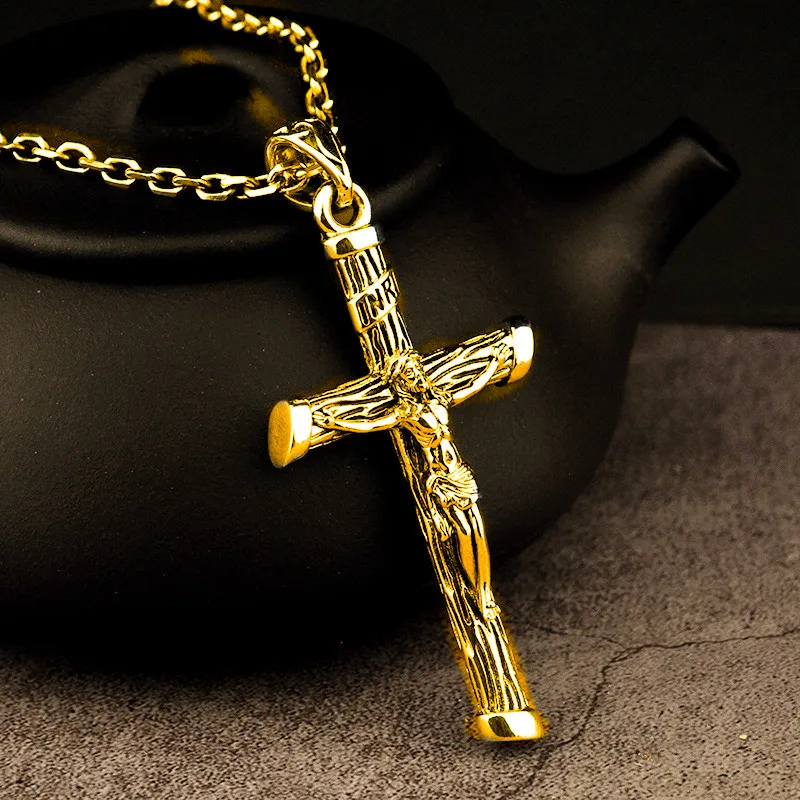 Personality Retro Fashion Income Cross Pendant Necklace Unisex Christian Jesus Jewelry Anniversary Birthday Party Religious Gift