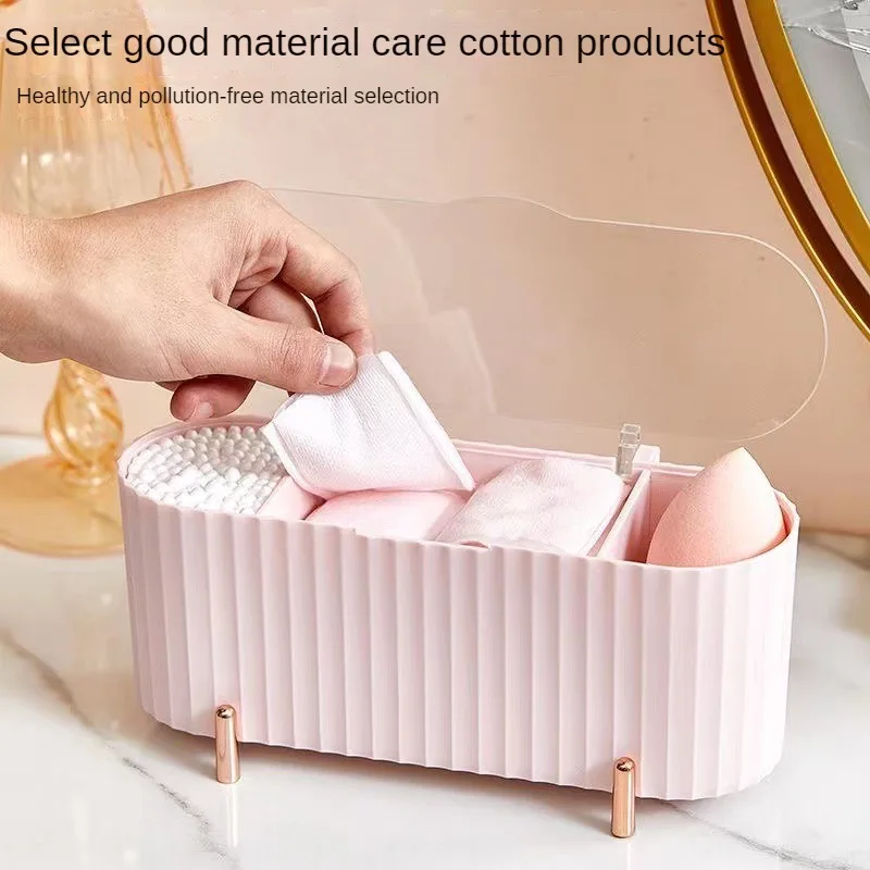 Desktop Cosmetic Storage Box, Transparent Cotton Swabs with Cover, Beauty Egg Classification, Storage Organizer