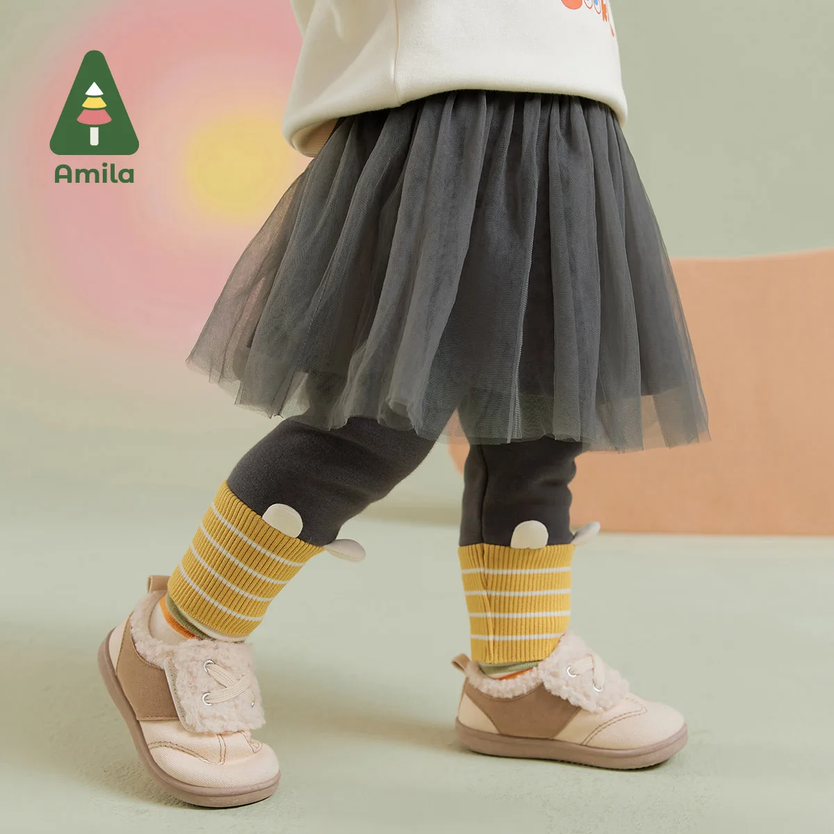 Amila Baby Girl Culottes 2024 Winter New Multicolour Soft Warm Elastic Soft For 0-6 Years Baby Clothing